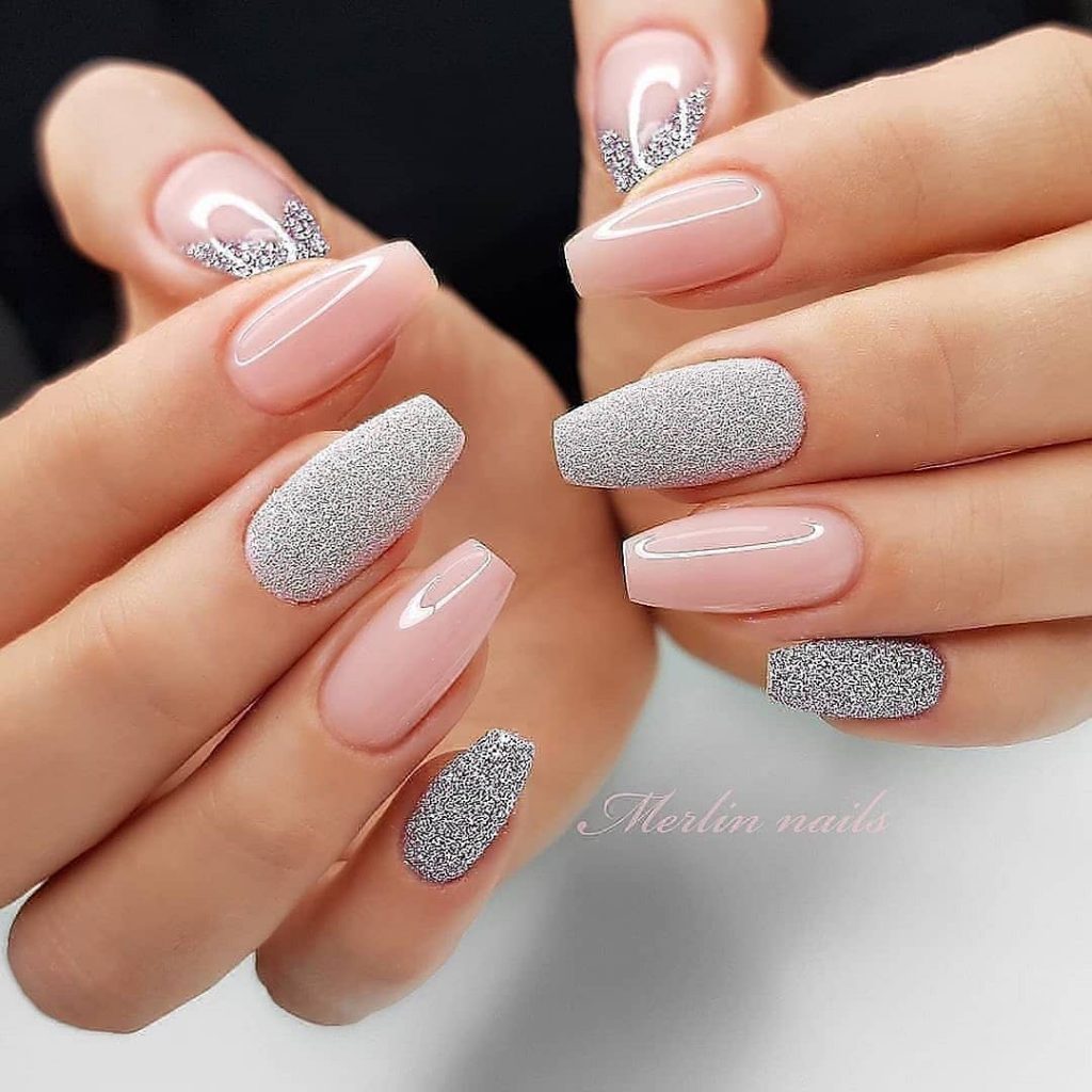pink and gray silver acrylic nail color polish