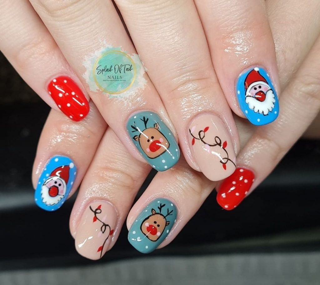Santa Clause colored Christmas nail designs