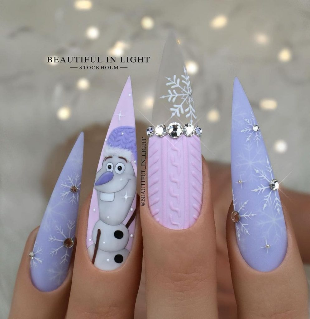 Snowman Violet Christmas nail designs