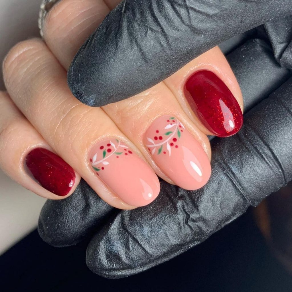 Simple Elegant Floral Chartmas nail art design