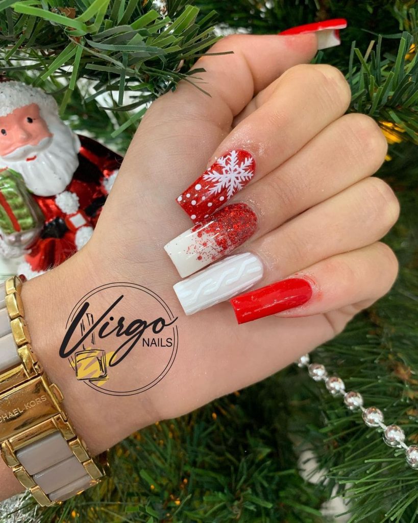 This festive snowflake red nails for christmas