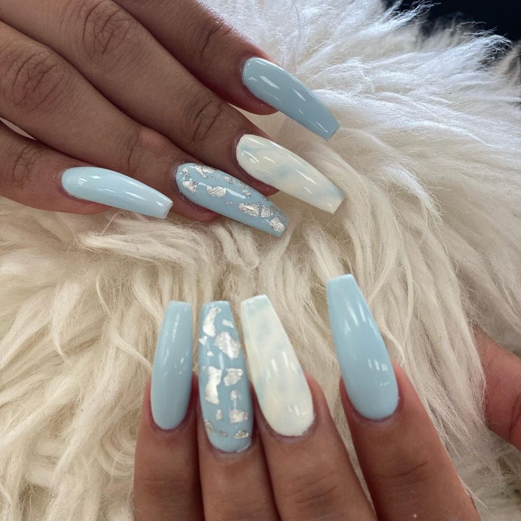 Icy Blue & White Coffin Nails