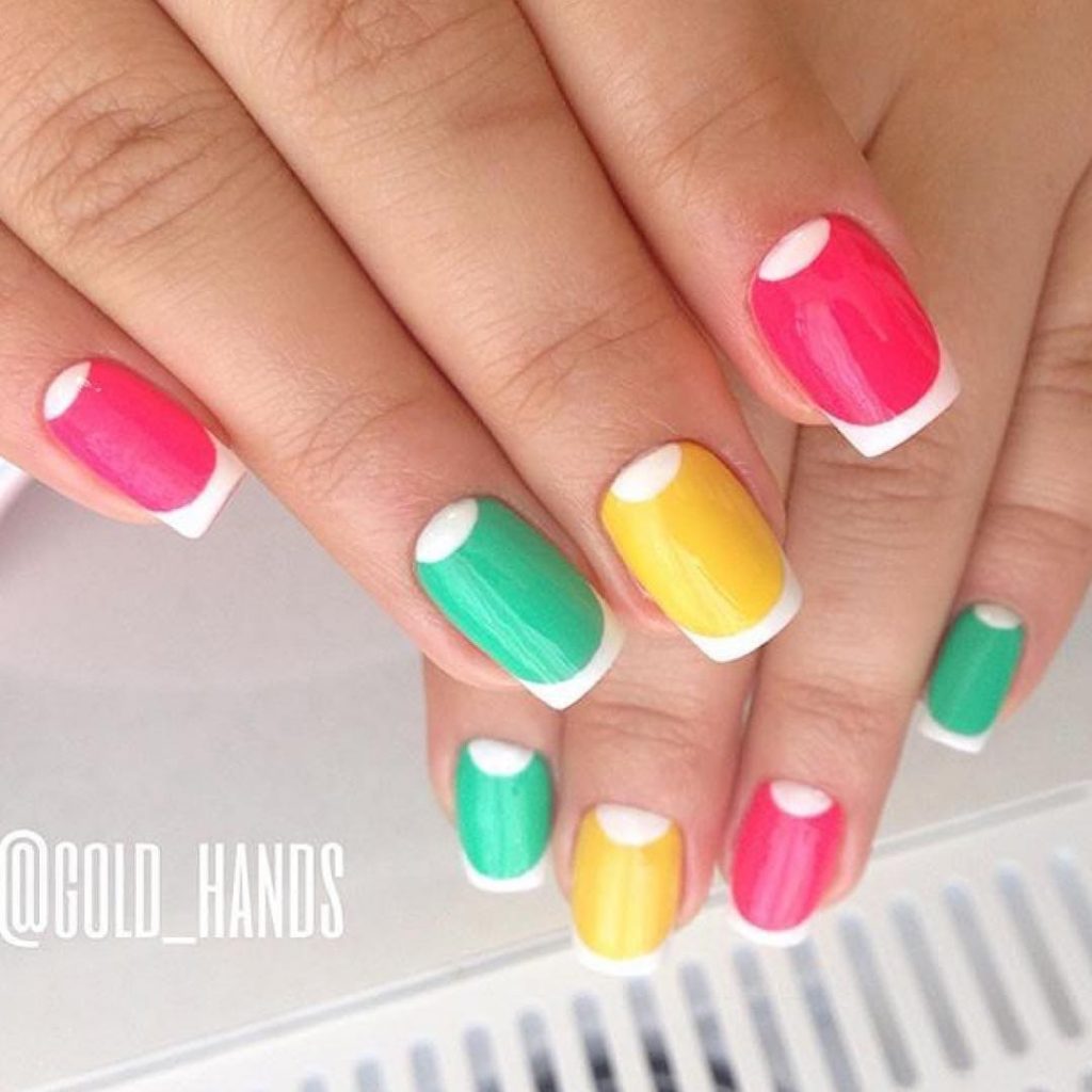 How about different colors with a white band at the top and bottom of the fingernail