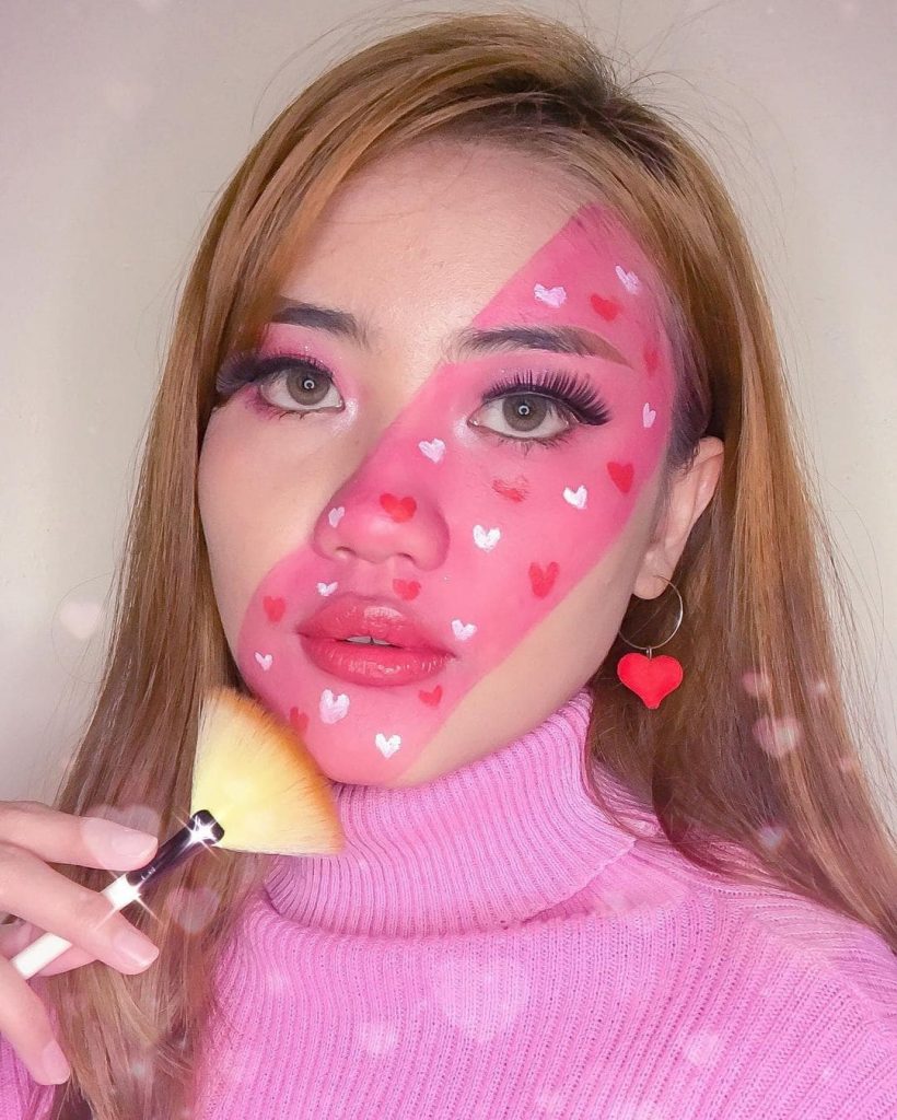 Wow! The makeup, hairstyle, and outfit will make the best Valentine’s day look