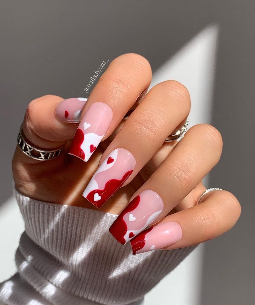 Pink, Red, and White will also give you fabulous sexy valentine day nails vibe
