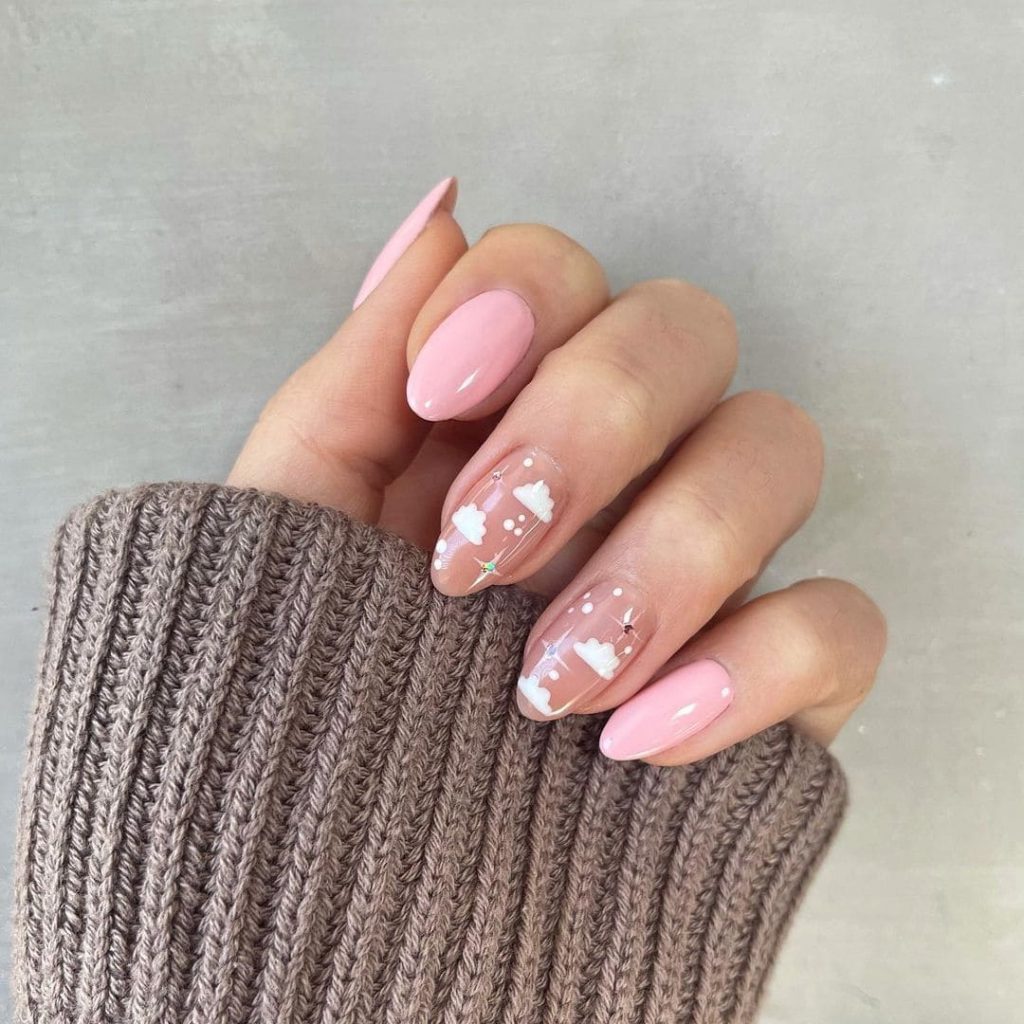Pink Cloud Almond Nails Design