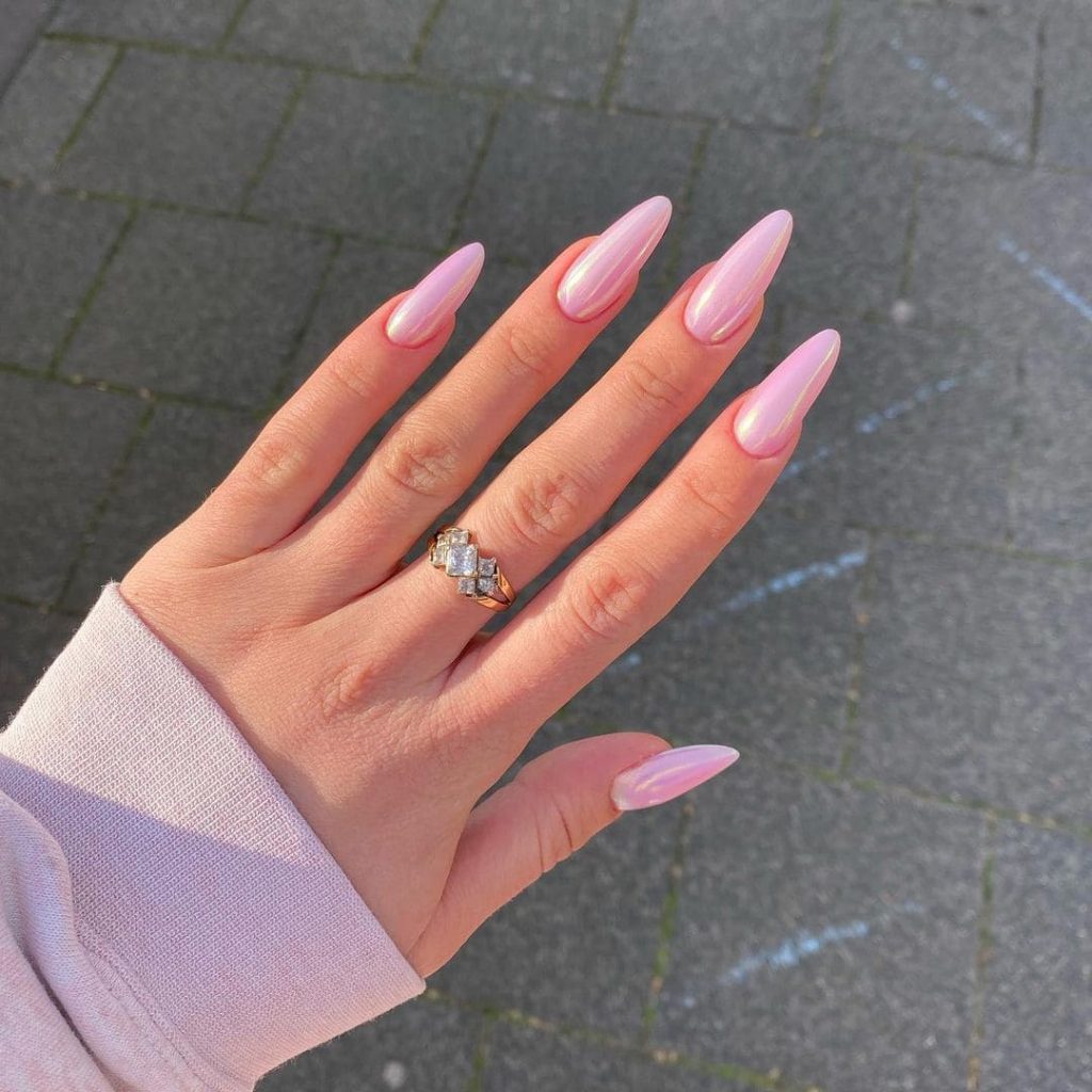Glossy Gel Pink Almond Nails