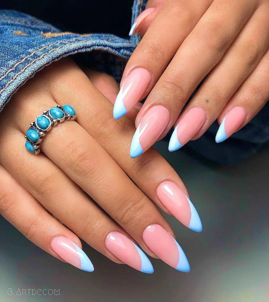 Blue French Nail Tip bright summer nails