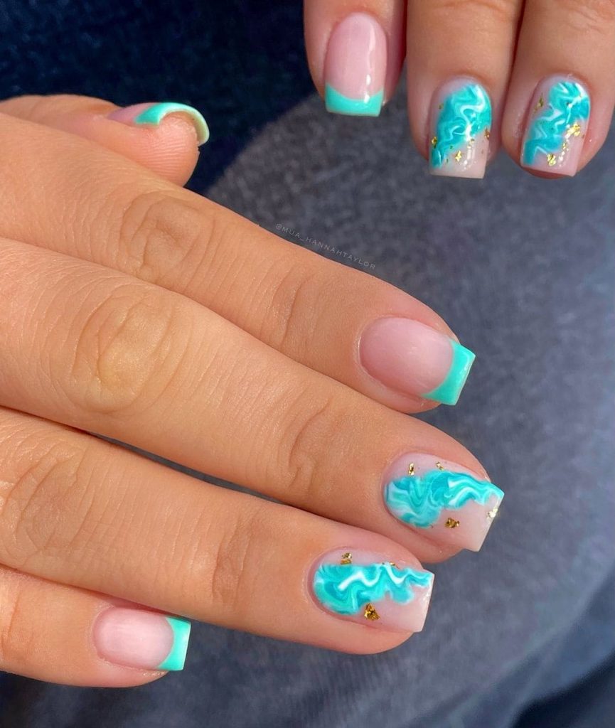 Turquois Marble bright summer Nails