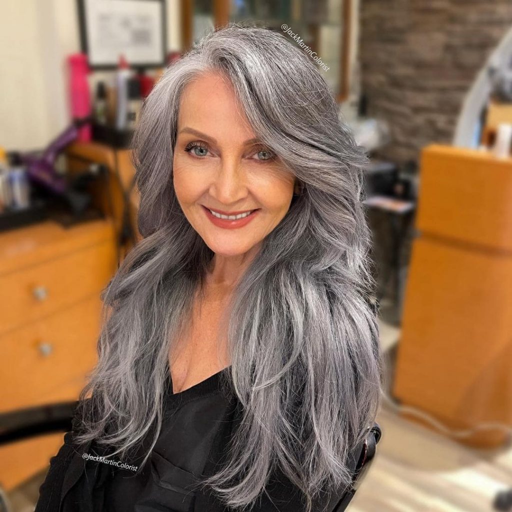 long silver gray hair