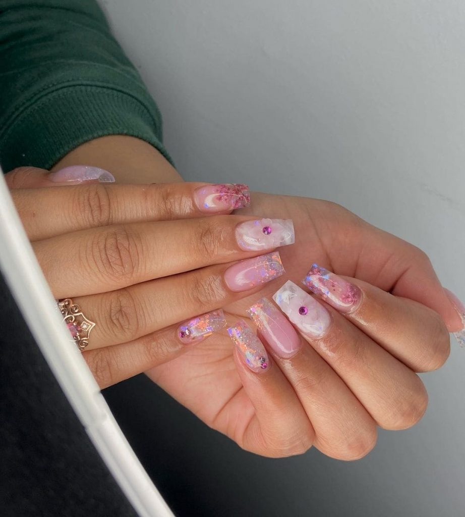 Acrylic Clear Coat Nail Art for spring nails design