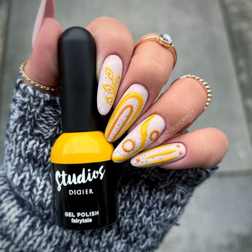 yellow mate tropical spring nails design