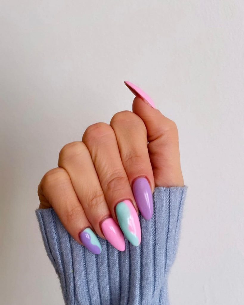 purple and pink glossy pastel spring nails