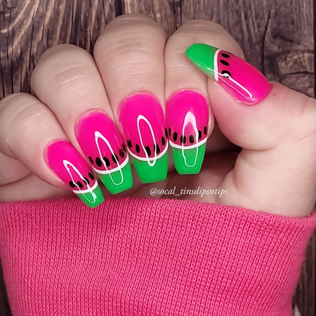 watermelon bright summer nails