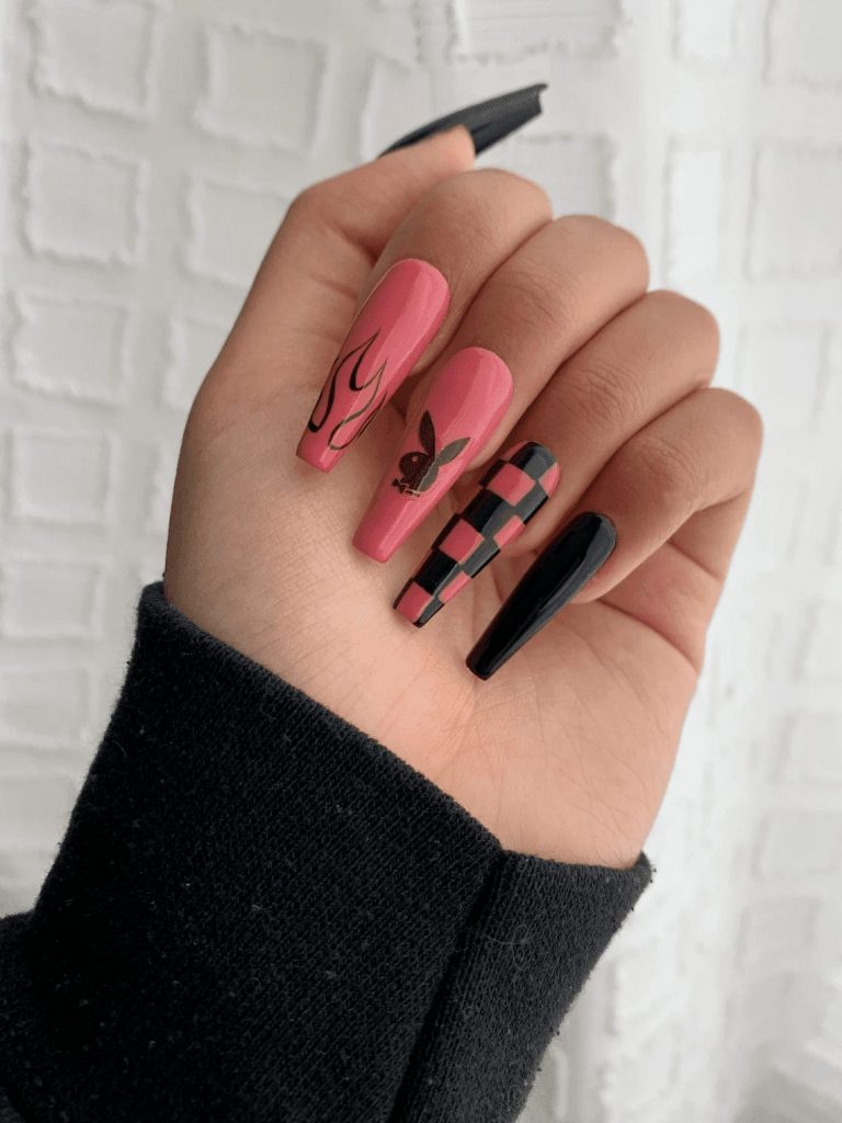 Checkered Pink Playboy Nails