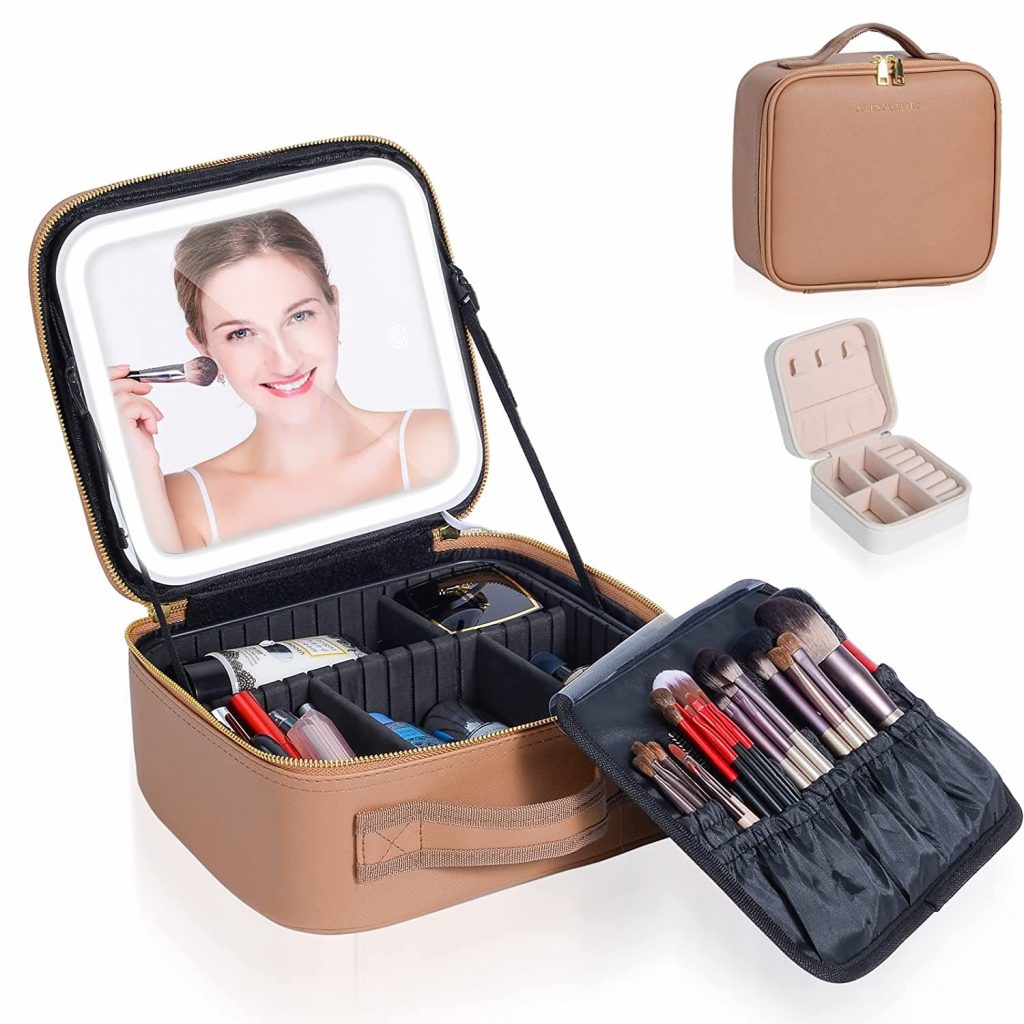 Makeup Train Case with LED Mirror 3 Color Light Adjustable