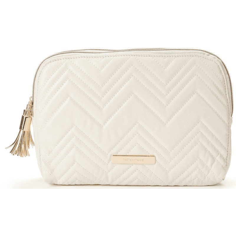 Chevron Double Zip Beauty Clutch Cream
