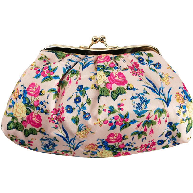 Pink Floral Satin Cosmetic Bag
