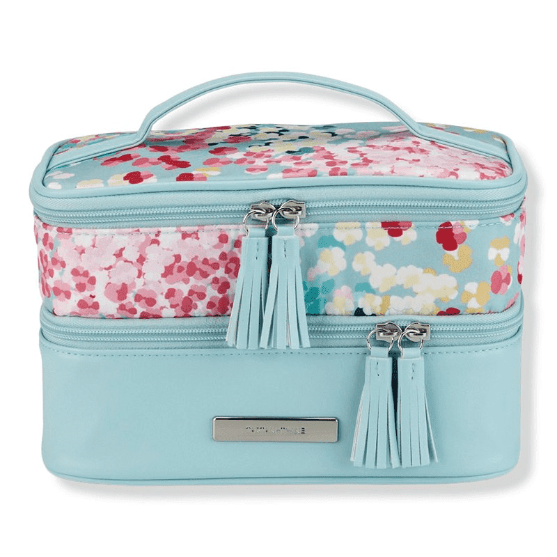 Blue Floral Double Zip Train Case
