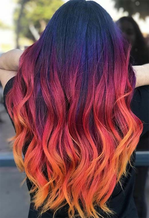 Ombre Purple to Orange Hair