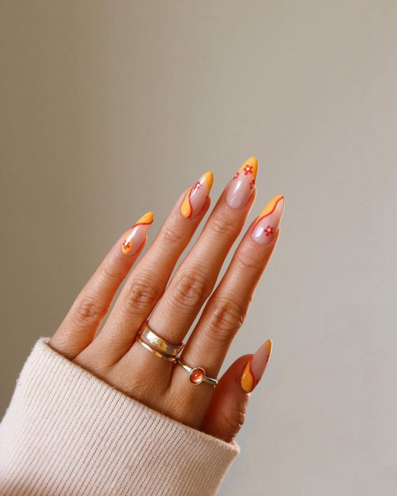 These Yellow with Red Sun Nails for Christmas