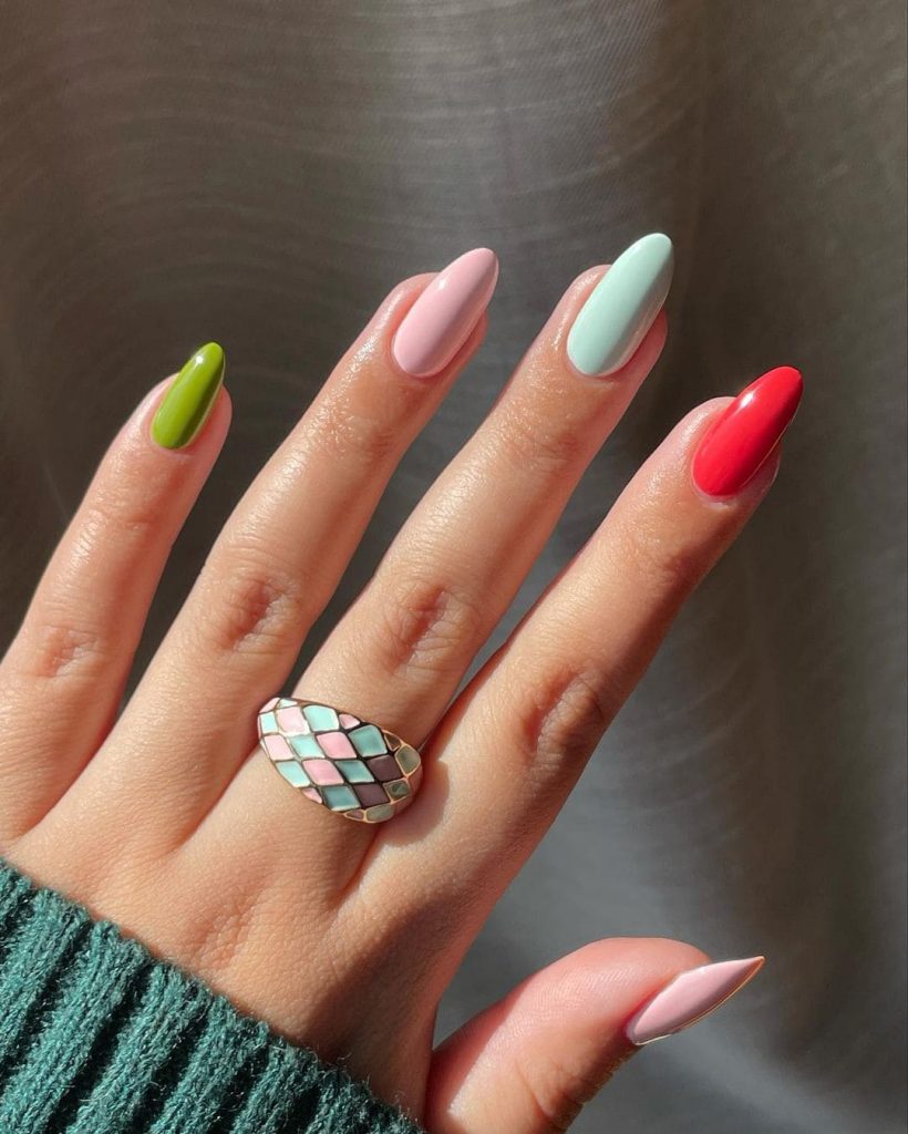  These Cute Pasterl Candy colored nails for Christmas nail colors