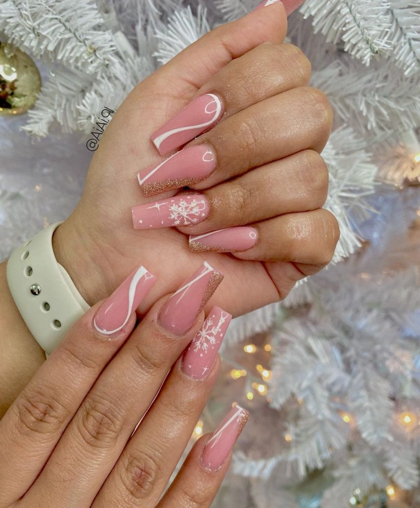 Classy Pink Christmas Nail Inspo