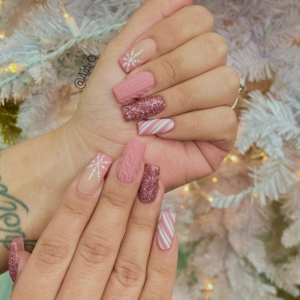 Pink Peppermint Christmas Nail