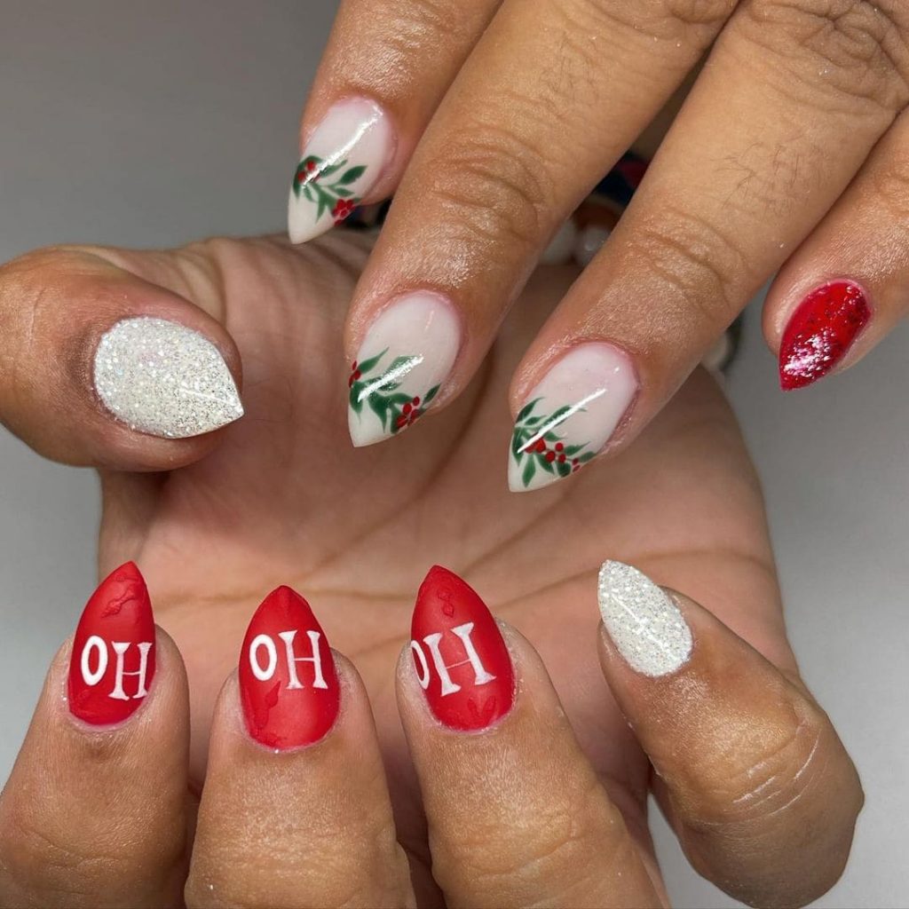 The wording will be the perfect way to make a candy cane nail-art design.