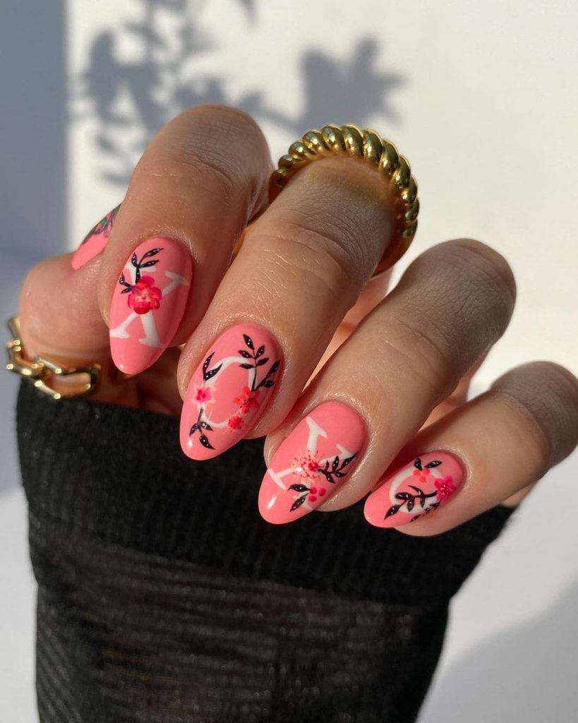 Creative Pink Almond Nail Design