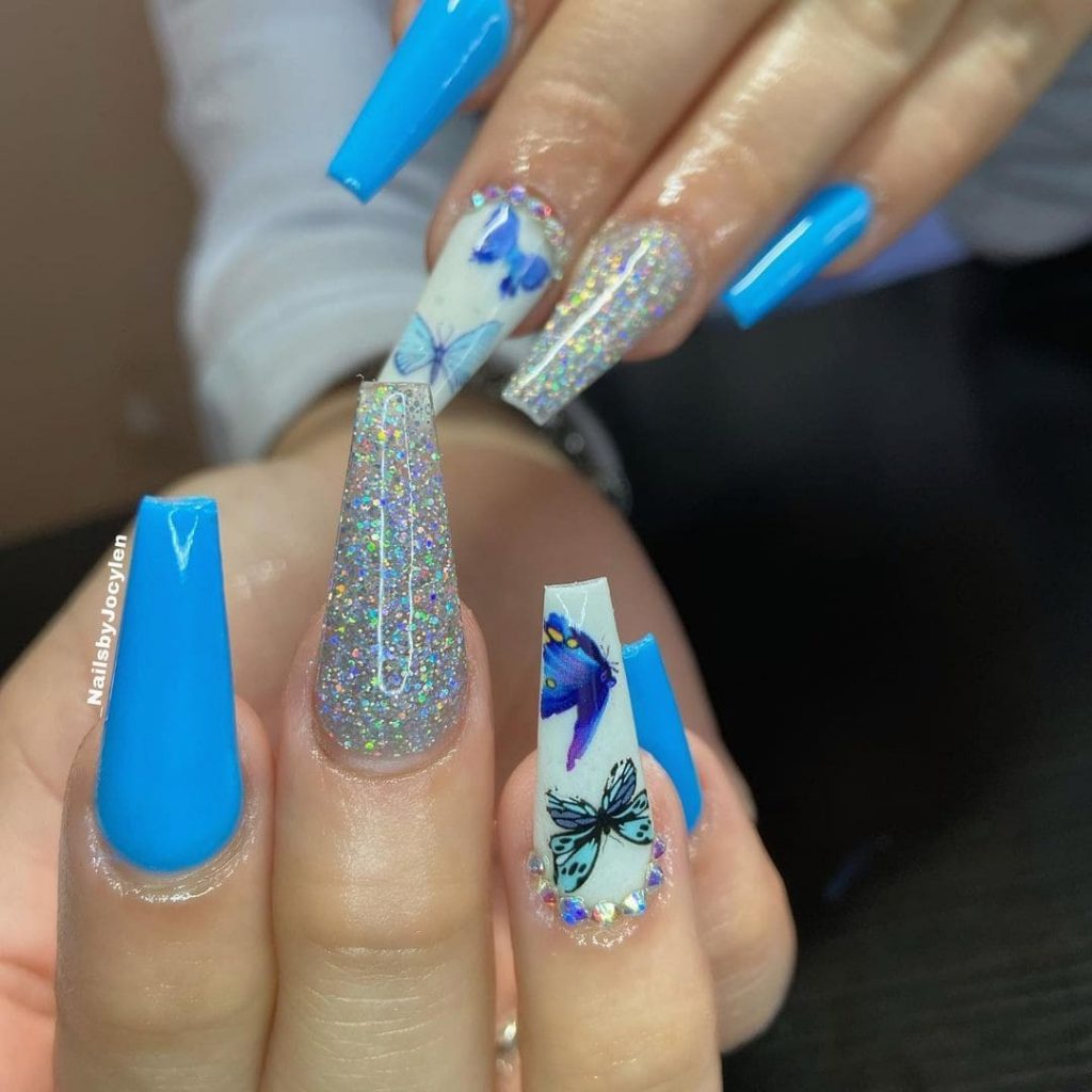 Spring Vibe Long Blue Coffin Nails