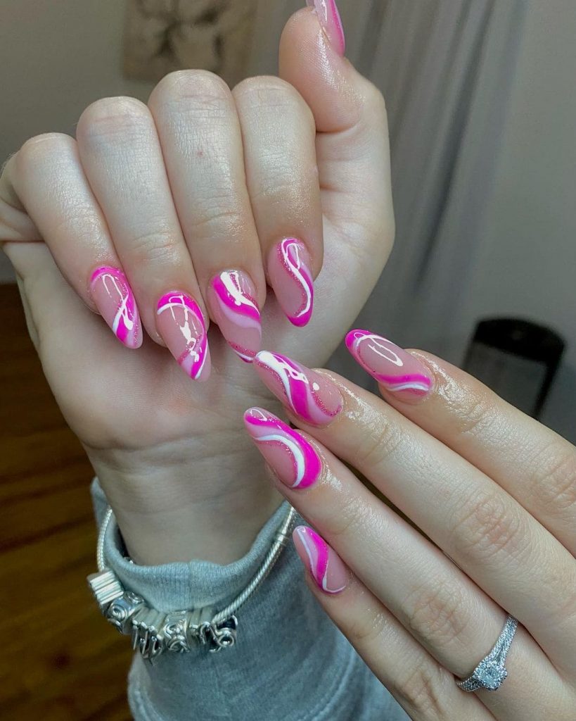 Abstract Pink Almond Nails