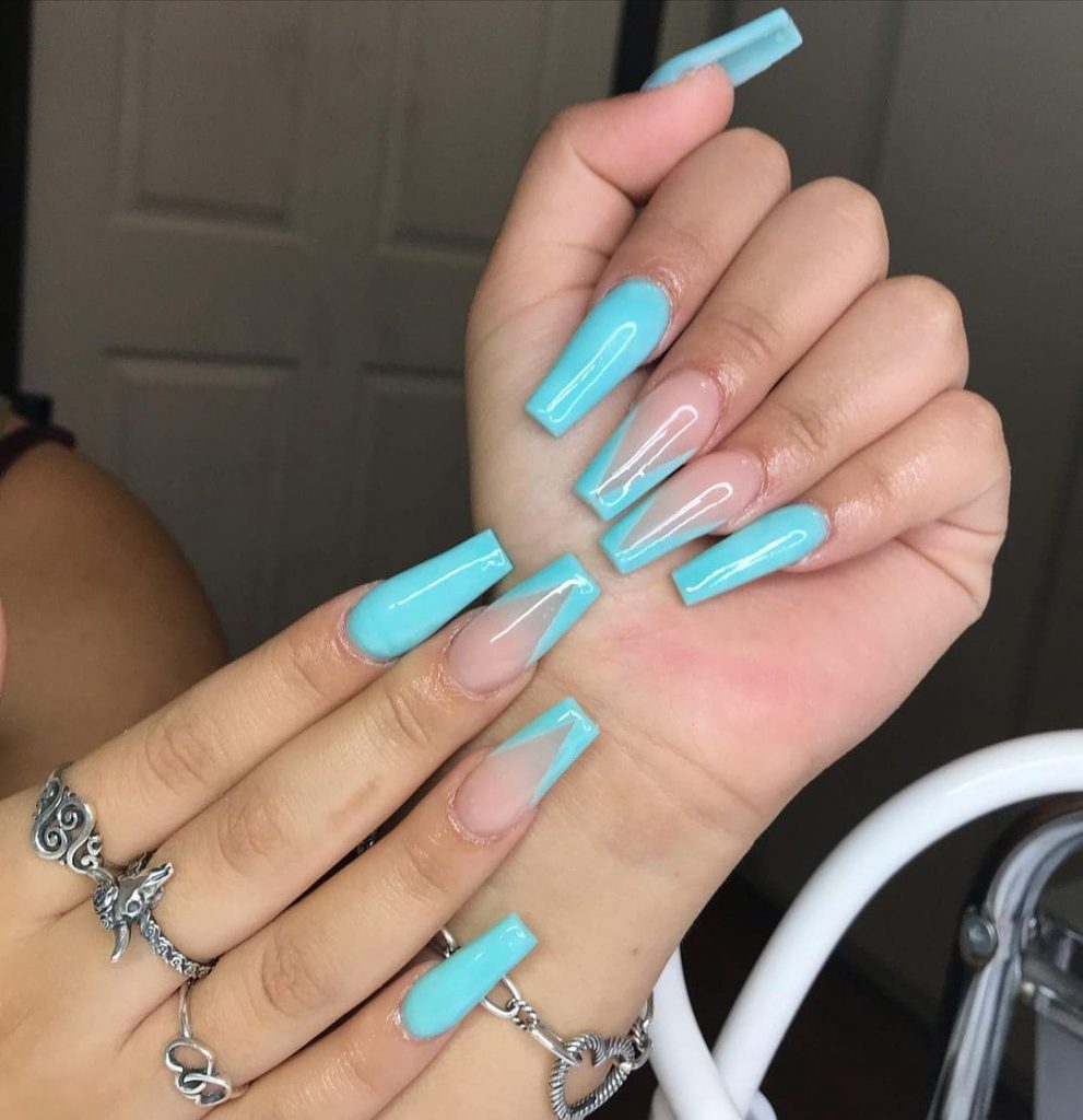 Simple Mint Blue Glossy Coffin Nails