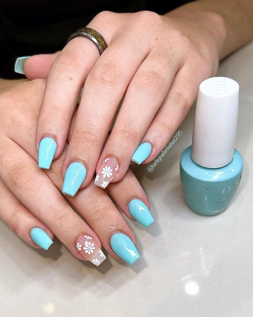 Blue Coffin Nails With Snow Flakes