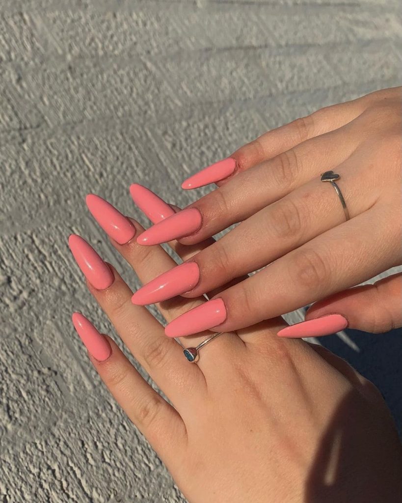 Sleek Pink Almond Shaped Nails