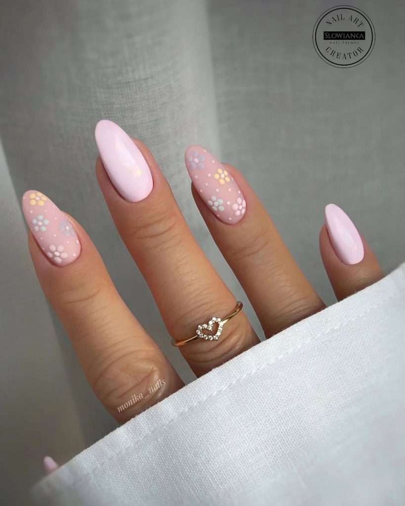 The Light Almond Pink Floral Nails