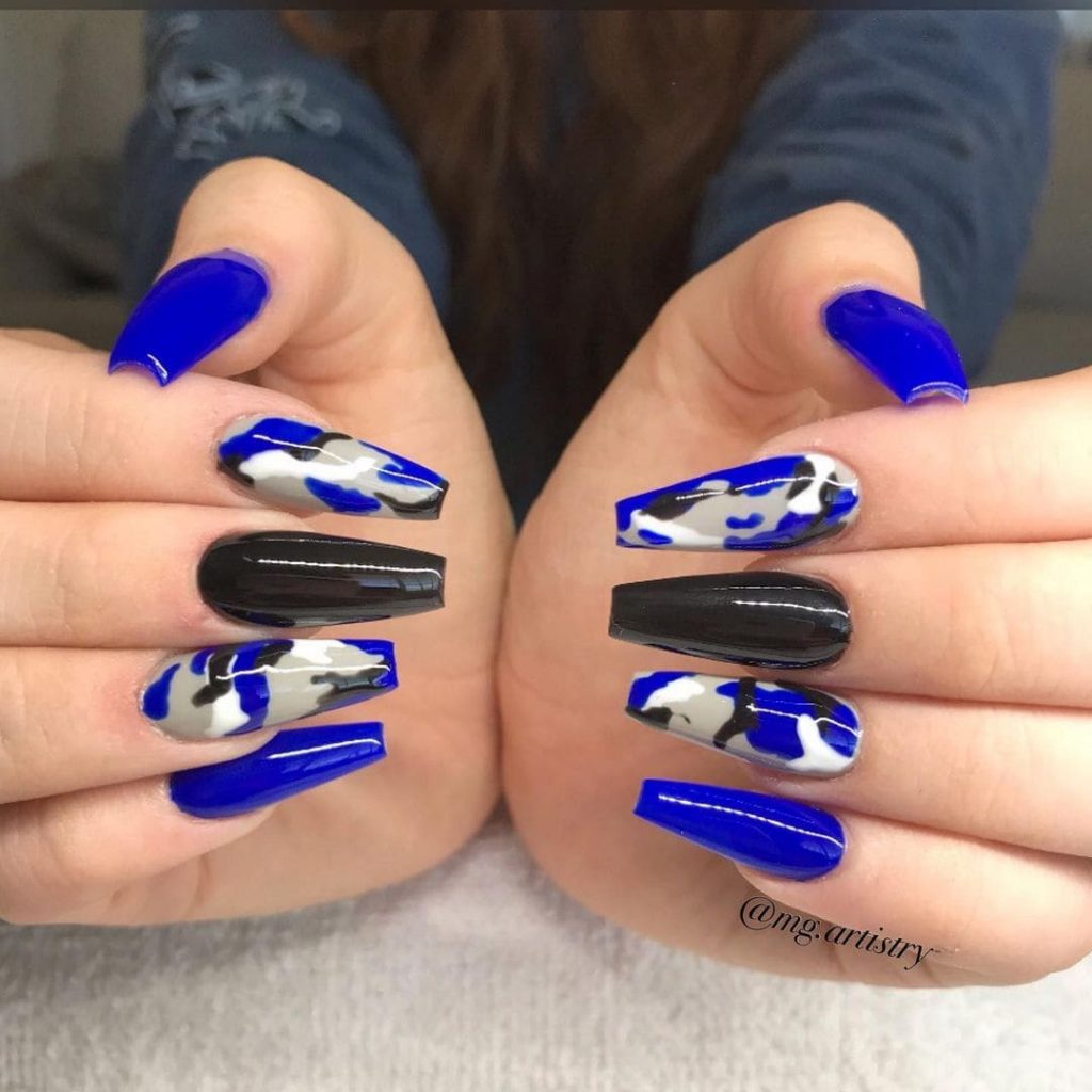 Blue With Black Coffin Nails