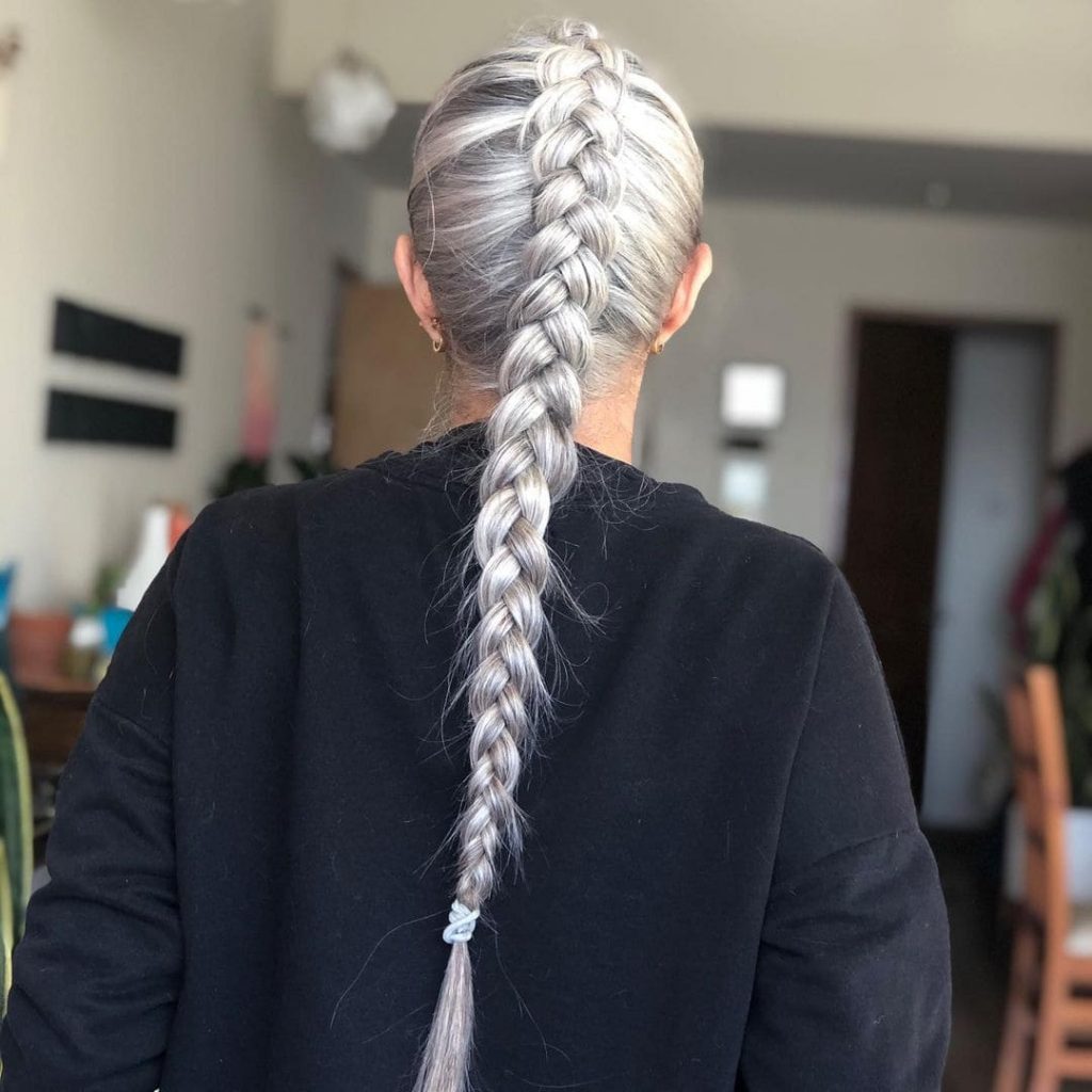 icy long gray hair braids