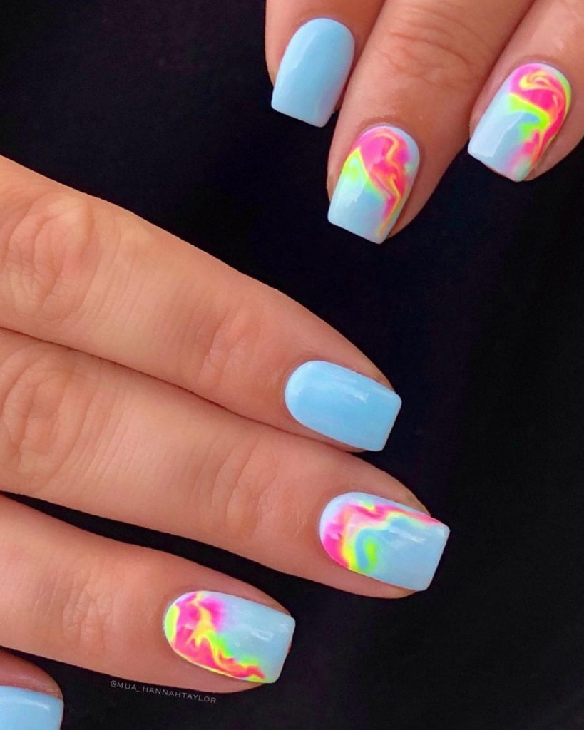 blue marble bright summer nails