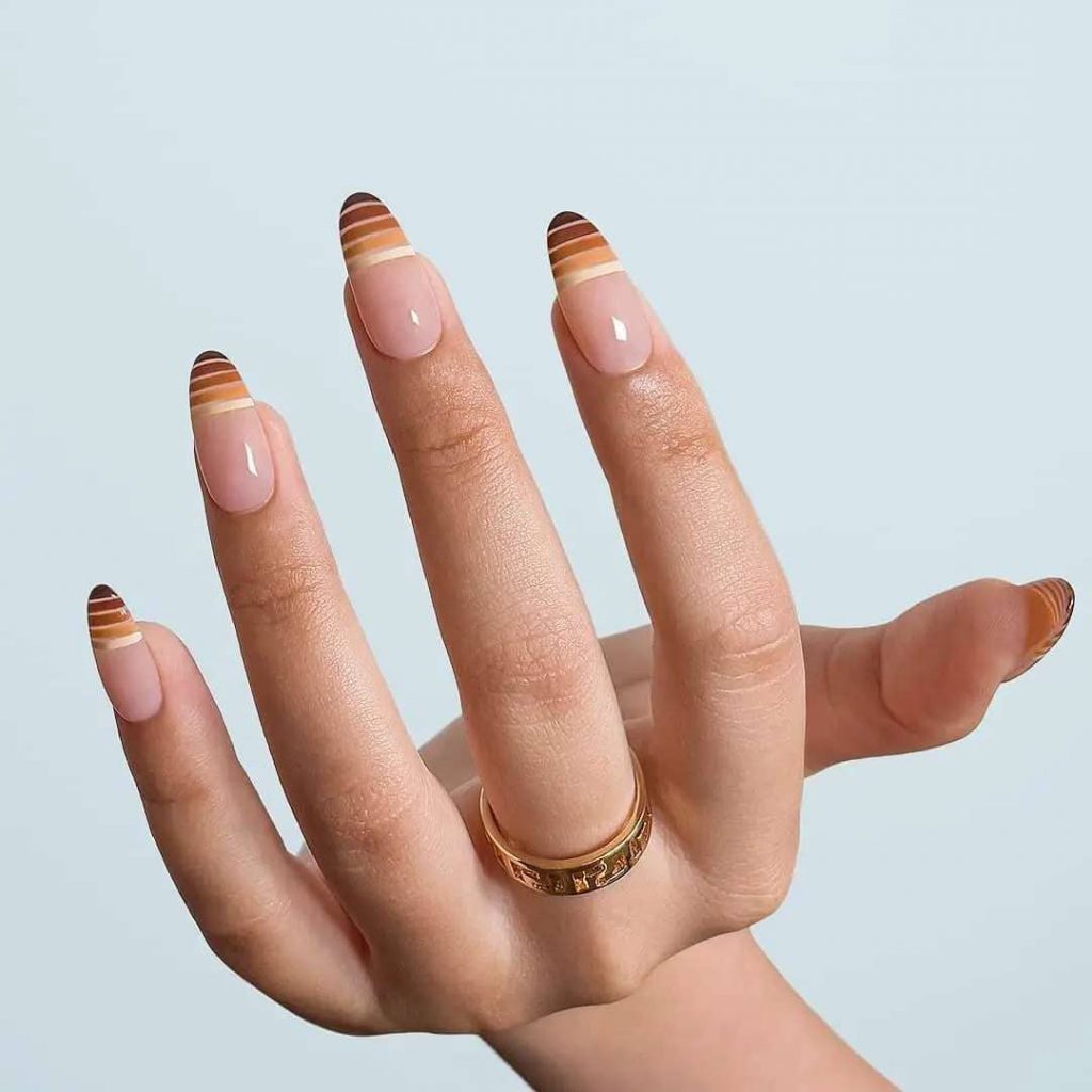 Brown Linear Nails Design