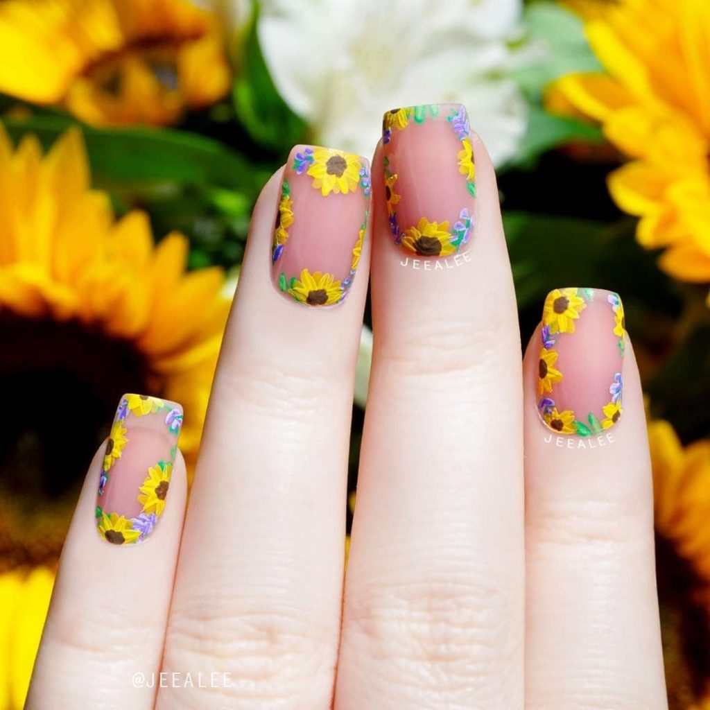 Colorful Sunflower Nail Design