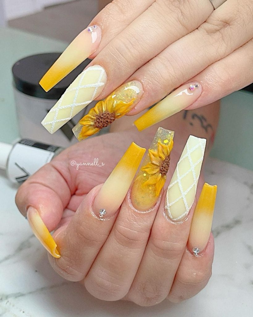 Long Yellow White Sunflower Designs