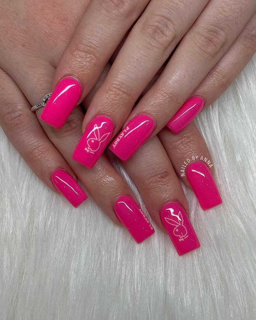 Glossy Pink Bunny Nails