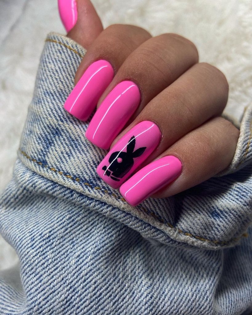 Bright Pink playboy Nails