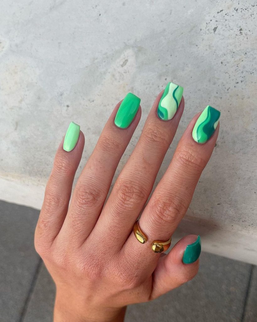 green nail mix summer nails