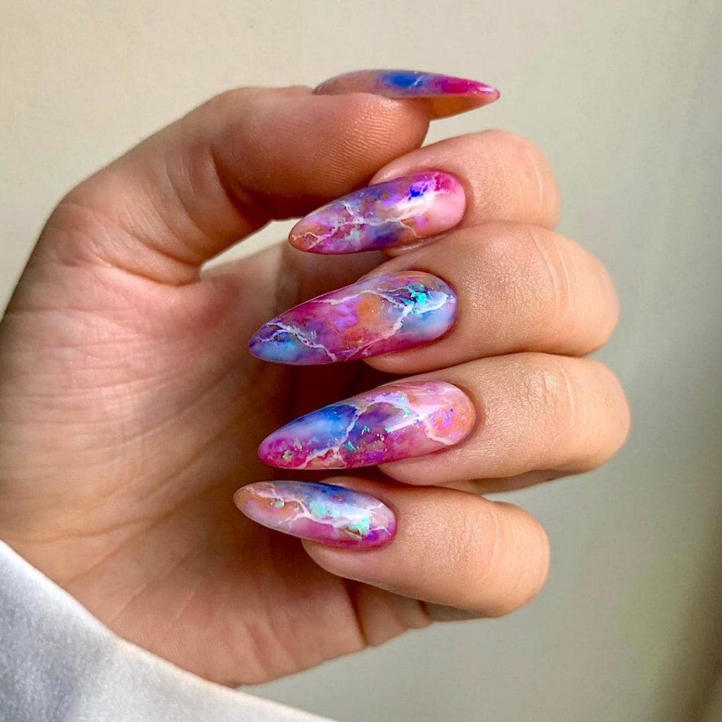 rainbow marble bright summer nails