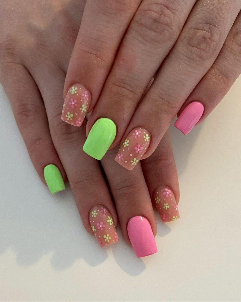 daisy colored bright summer nails