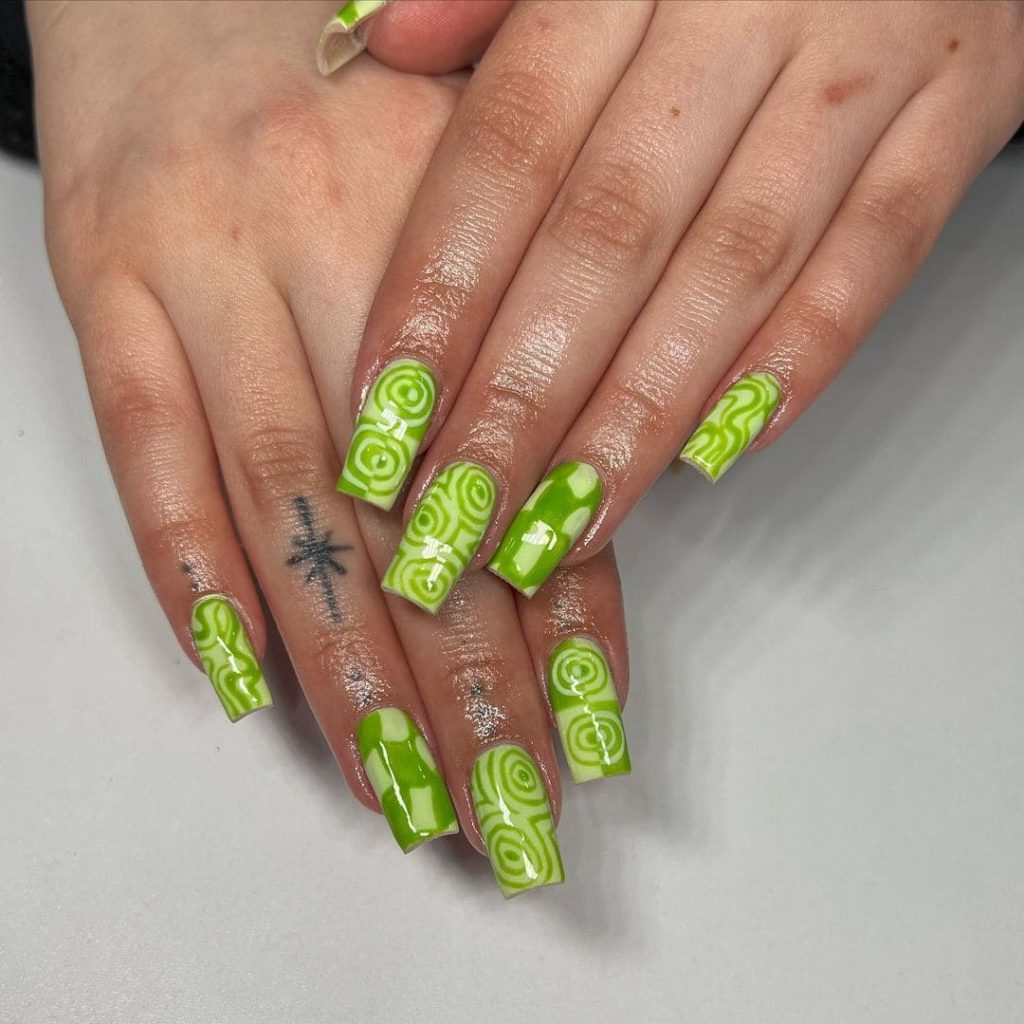 green apple swirls bright summer nails