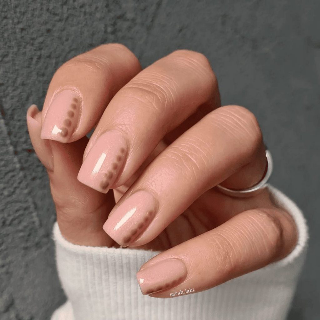 27. Glossy Pink Brown nail Dots