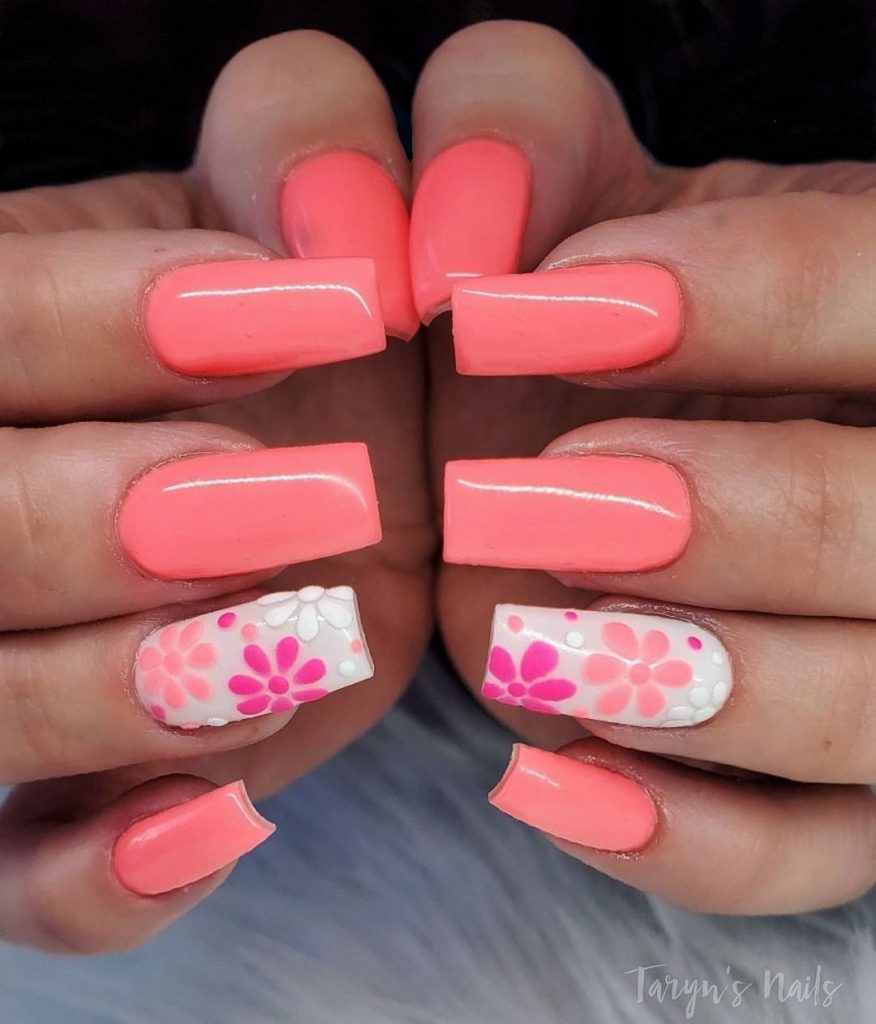 Baddie Pink Floral spring nails Design